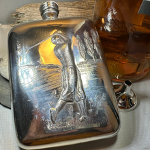 Load image into Gallery viewer, Scottish Golfer Pewter Hip Flask
