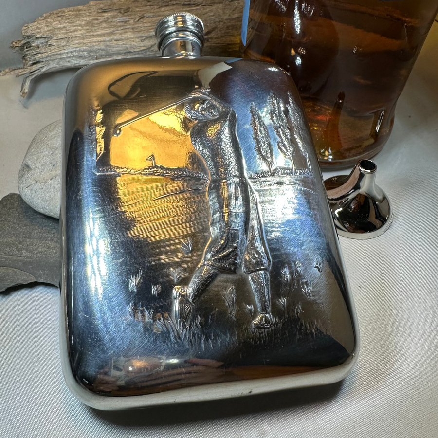 Scottish Golfer Pewter Hip Flask