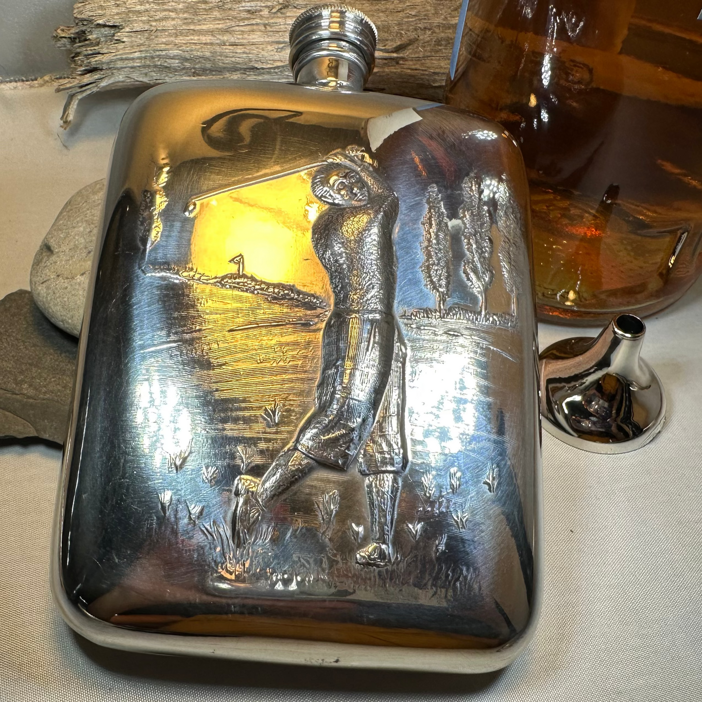 Scottish Golfer Pewter Hip Flask - Handmade in England
