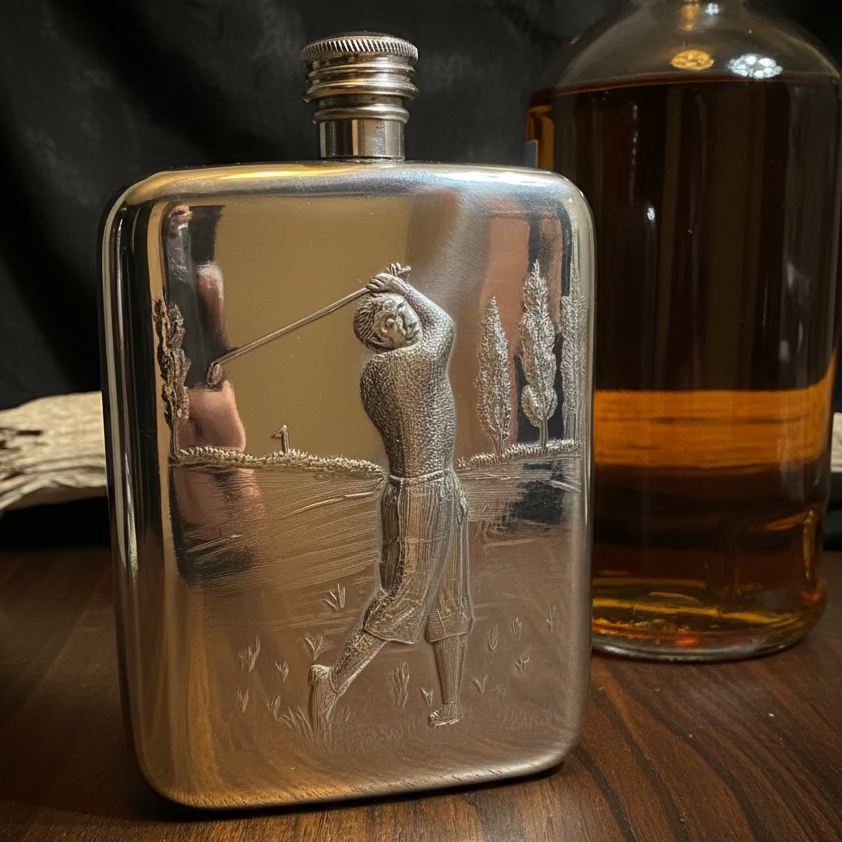 Scottish Golfer Pewter Hip Flask - Handmade in England