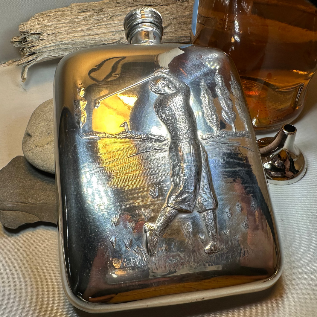 Scottish Golfer Pewter Hip Flask