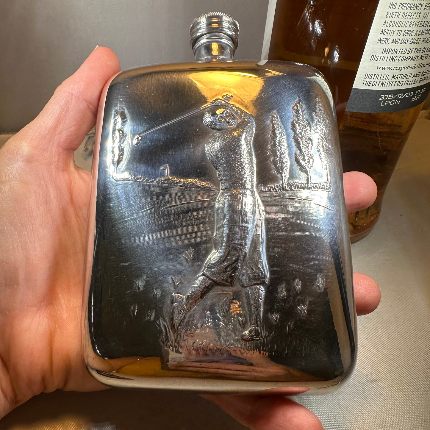 Scottish Golfer Pewter Hip Flask - Handmade in England