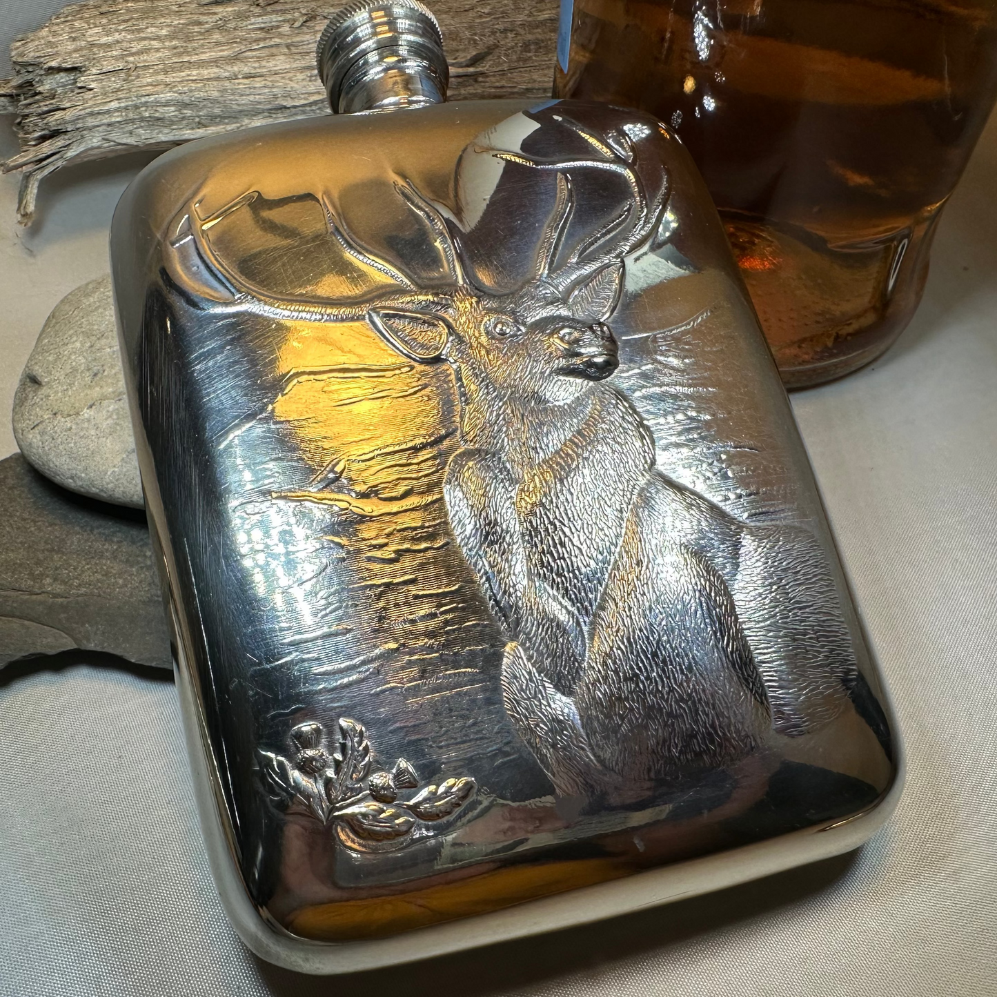 Forest King Stag Pewter Hip Flask - Handmade in England