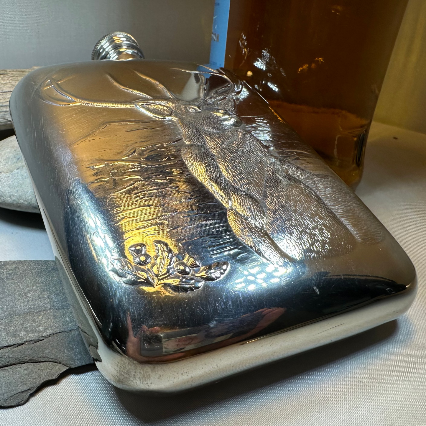 Forest King Stag Pewter Hip Flask - Handmade in England