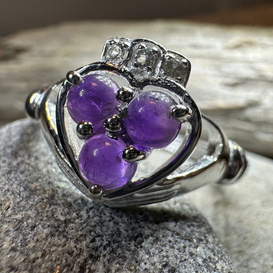 Eternity Amethyst Irish Claddagh Ring in Sterling Silver