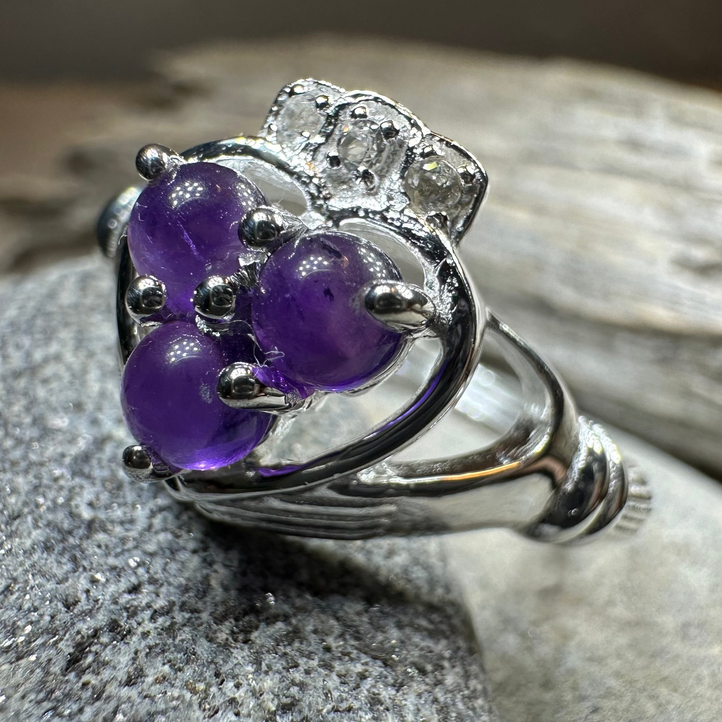 Eternity Amethyst Irish Claddagh Ring in Sterling Silver — view 9