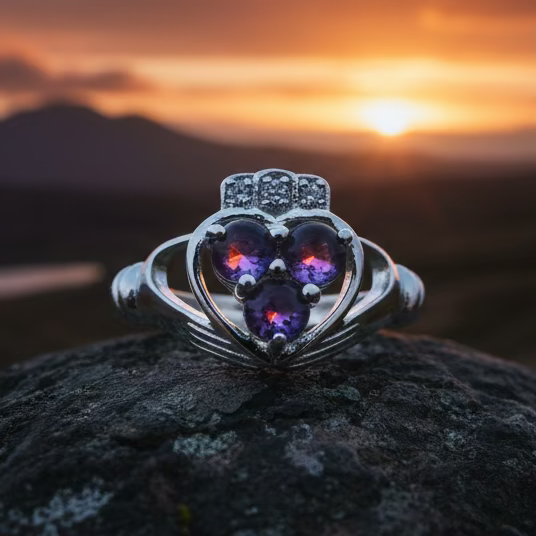 Eternity Amethyst Irish Claddagh Ring in Sterling Silver — view 4