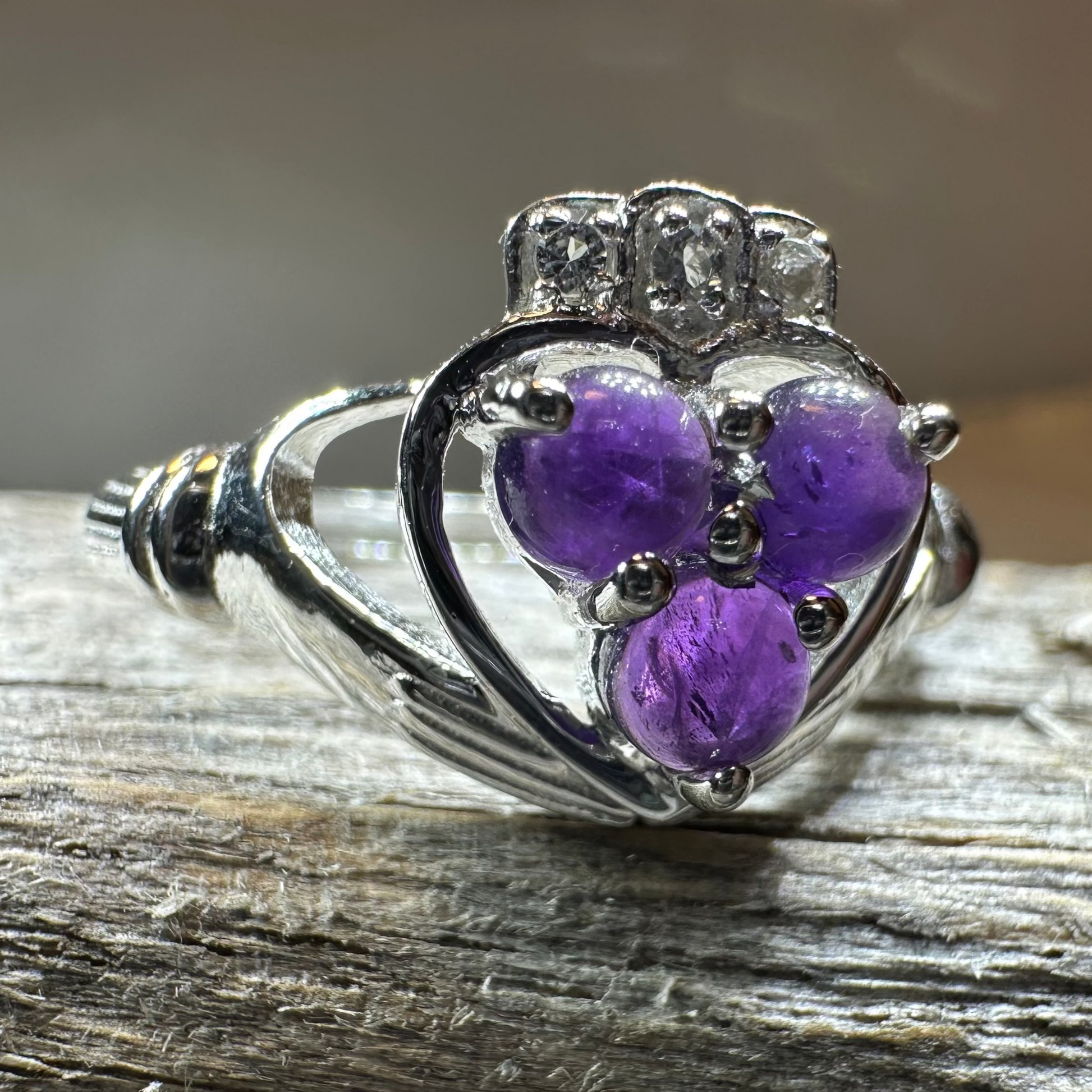Eternity Amethyst Irish Claddagh Ring in Sterling Silver — view 6