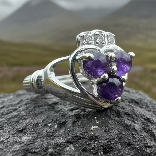 Eternity Amethyst Irish Claddagh Ring in Sterling Silver
