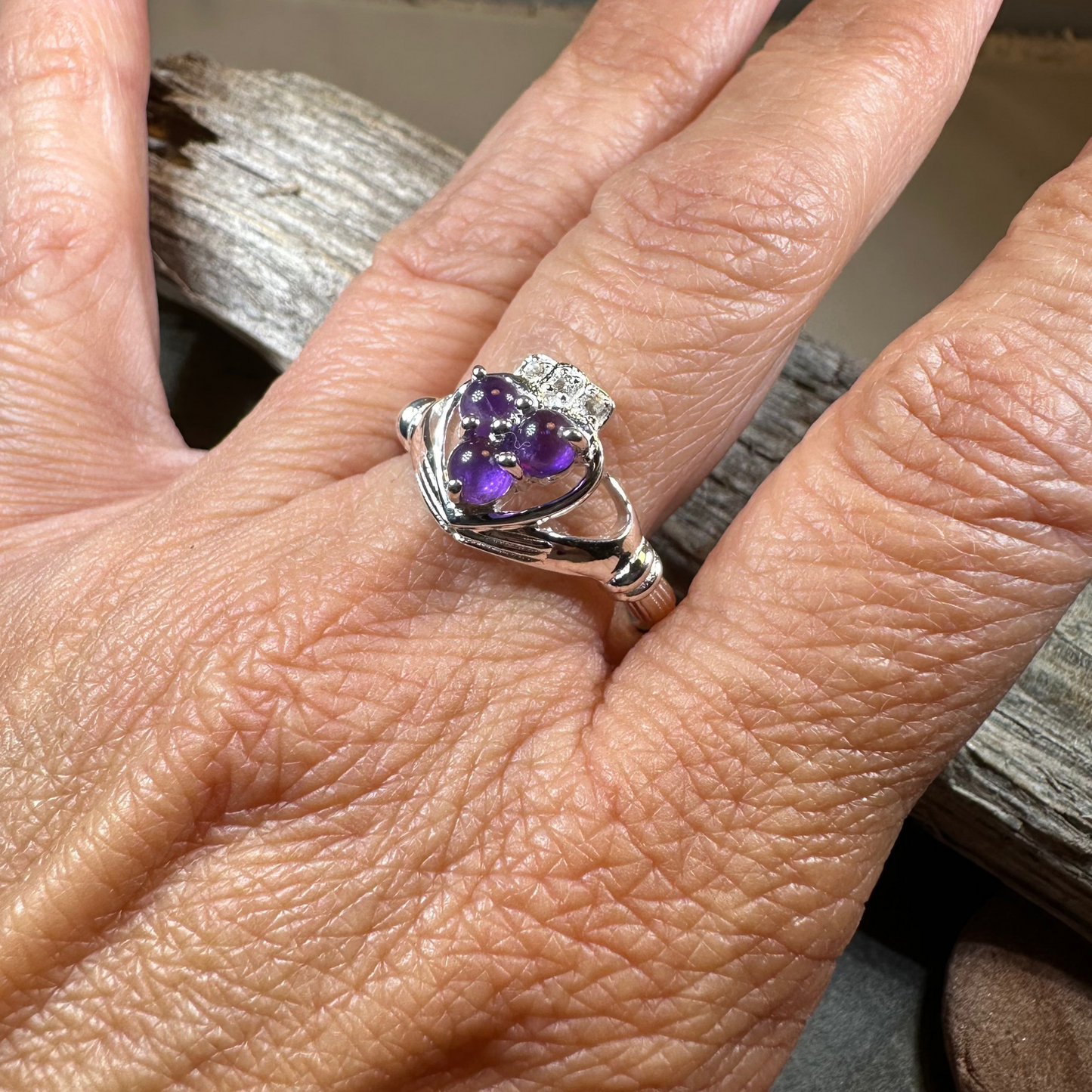 Eternity Amethyst Irish Claddagh Ring in Sterling Silver — view 5