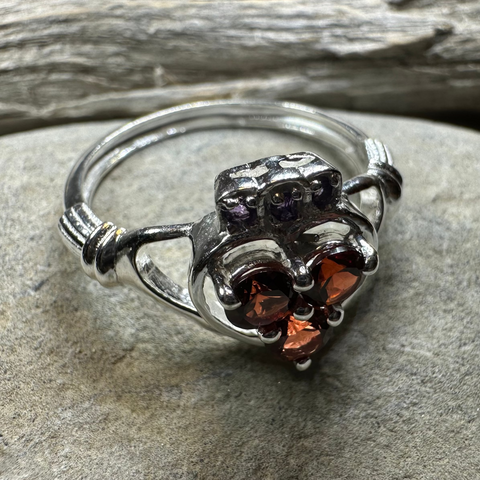 Load image into Gallery viewer, Irish True Love Garnet Claddagh Ring in Sterling Silver
