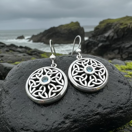 Blue Topaz Trinity Knot Earrings in Sterling Silver