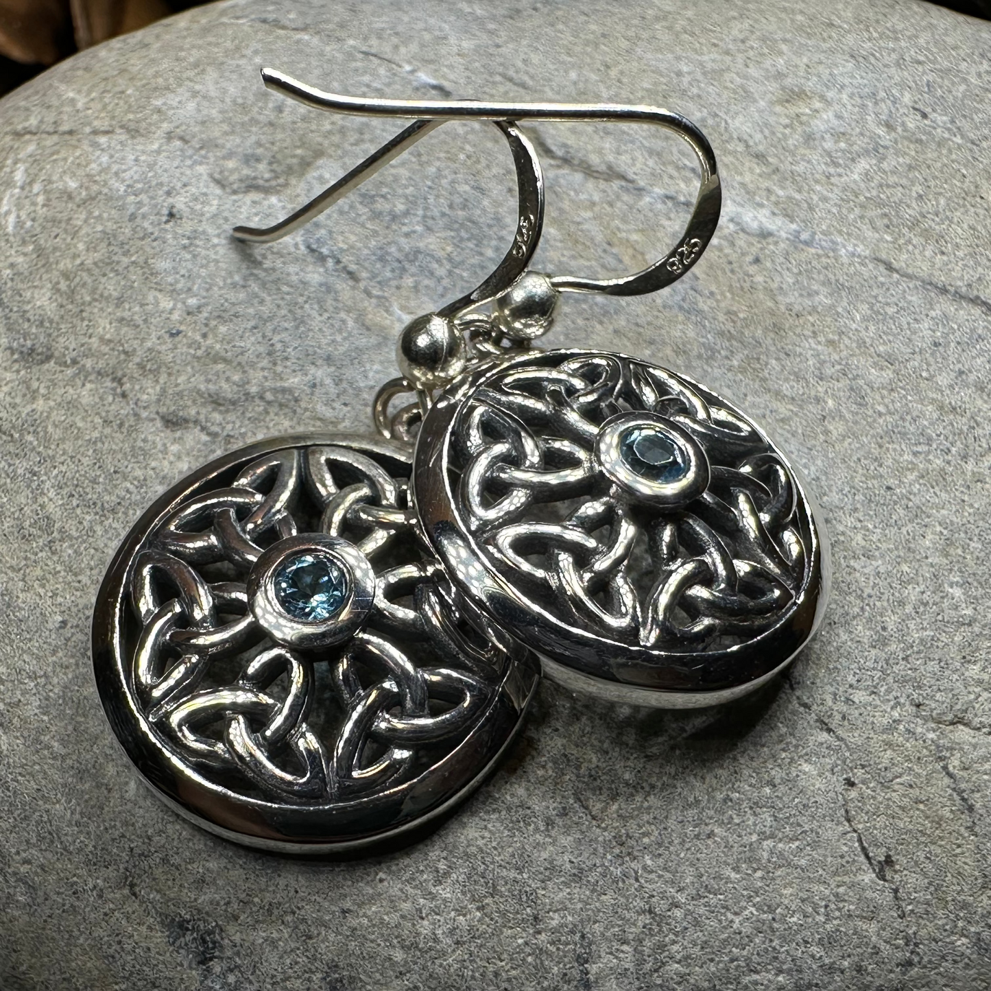 Blue Topaz Trinity Knot Earrings in Sterling Silver — view 6