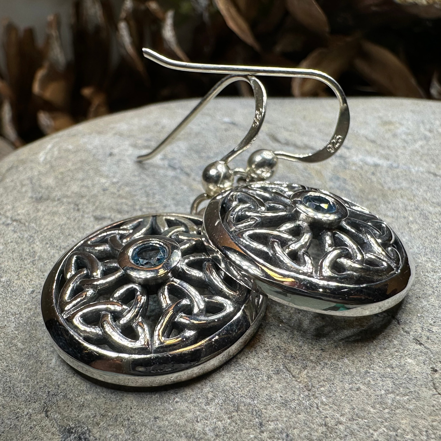 Blue Topaz Trinity Knot Earrings in Sterling Silver — view 3