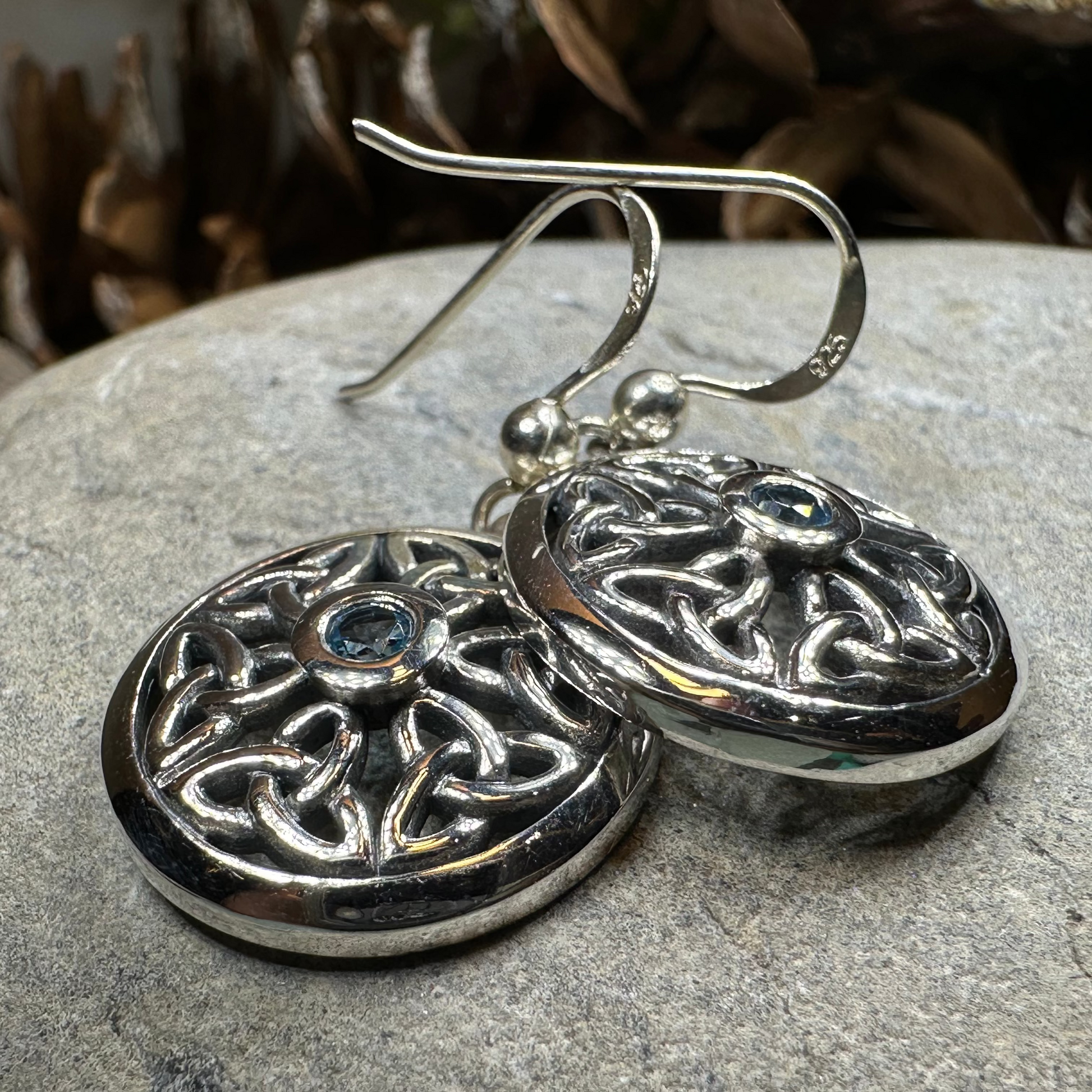 Blue Topaz Trinity Knot Earrings in Sterling Silver — view 3