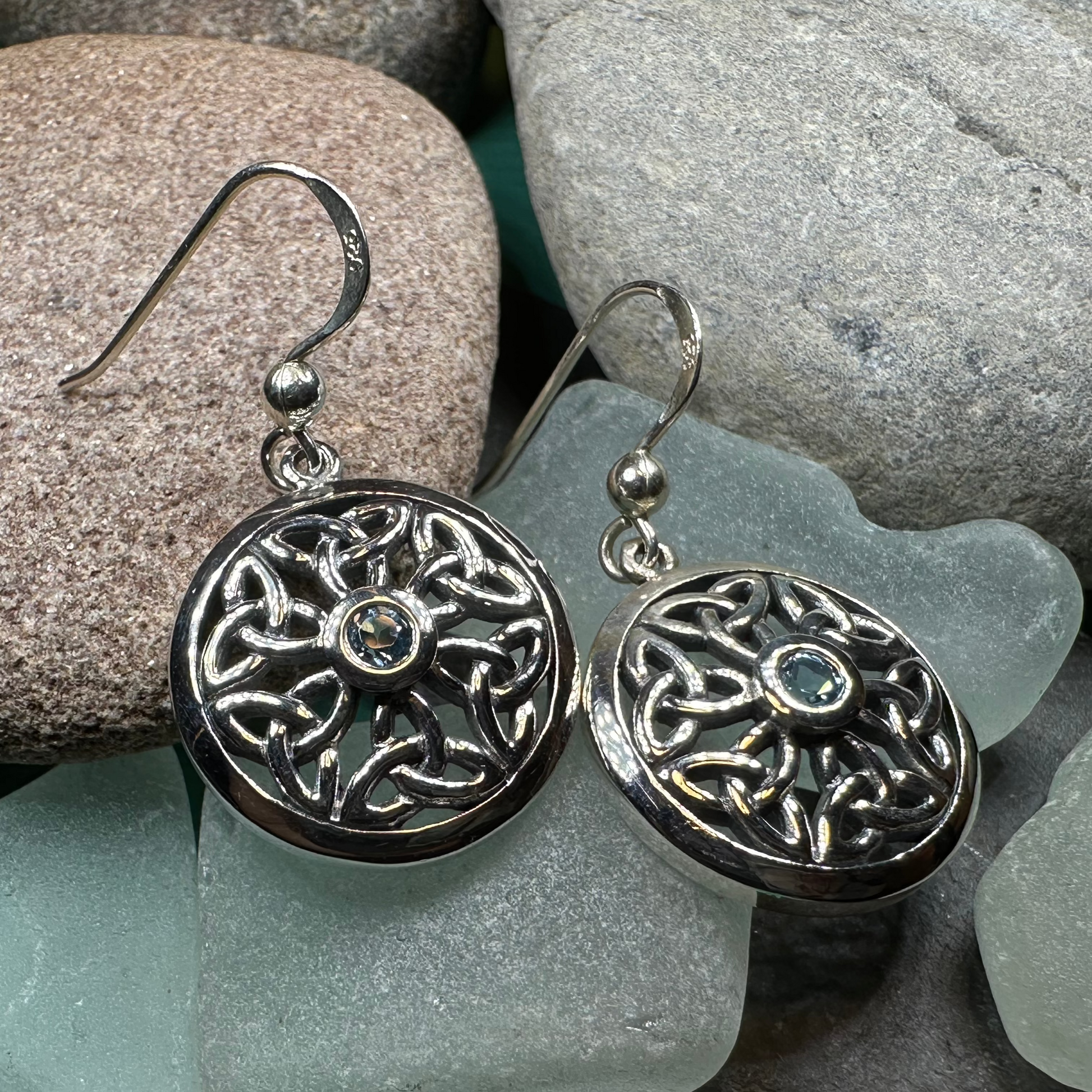 Blue Topaz Trinity Knot Earrings in Sterling Silver — view 5
