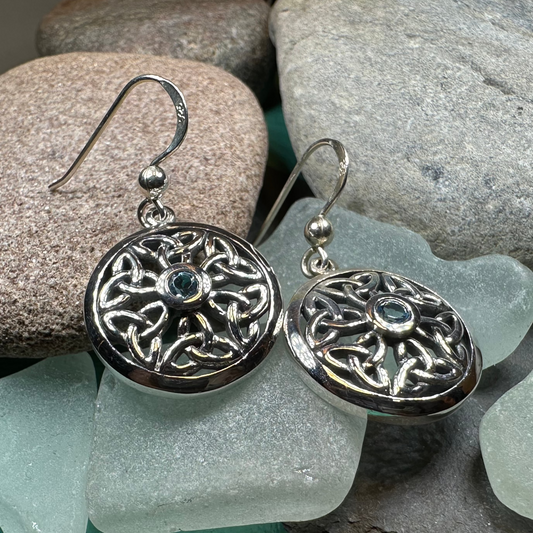 Blue Topaz Trinity Knot Earrings in Sterling Silver
