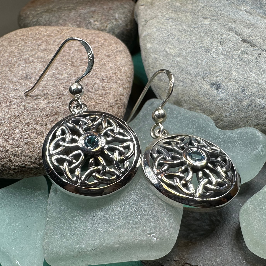 Blue Topaz Trinity Knot Earrings in Sterling Silver