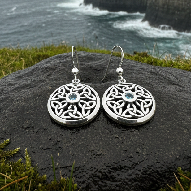 Blue Topaz Trinity Knot Earrings in Sterling Silver — view 8