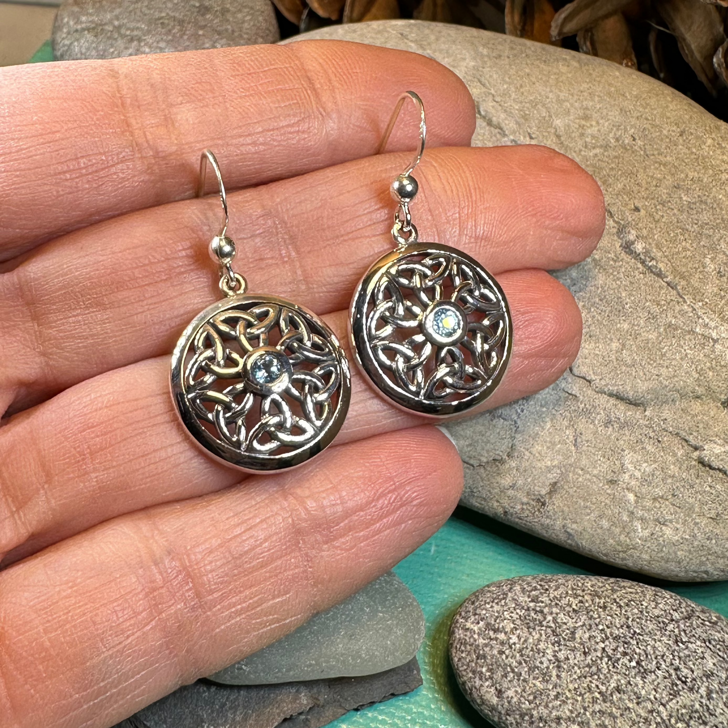 Blue Topaz Trinity Knot Earrings in Sterling Silver — view 4