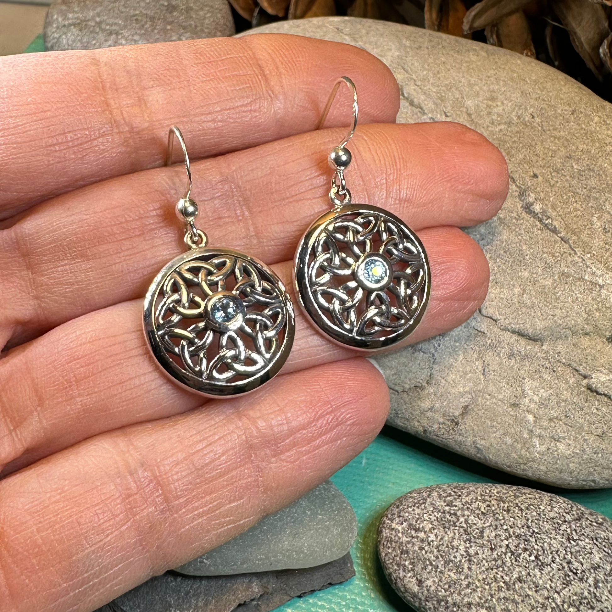 Blue Topaz Trinity Knot Earrings in Sterling Silver — view 4