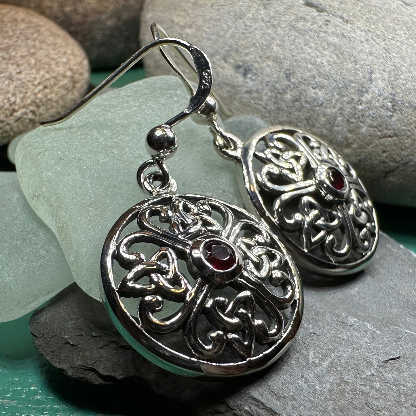 Ariadne Trinity Knot Garnet Earrings in Sterling Silver — view 3