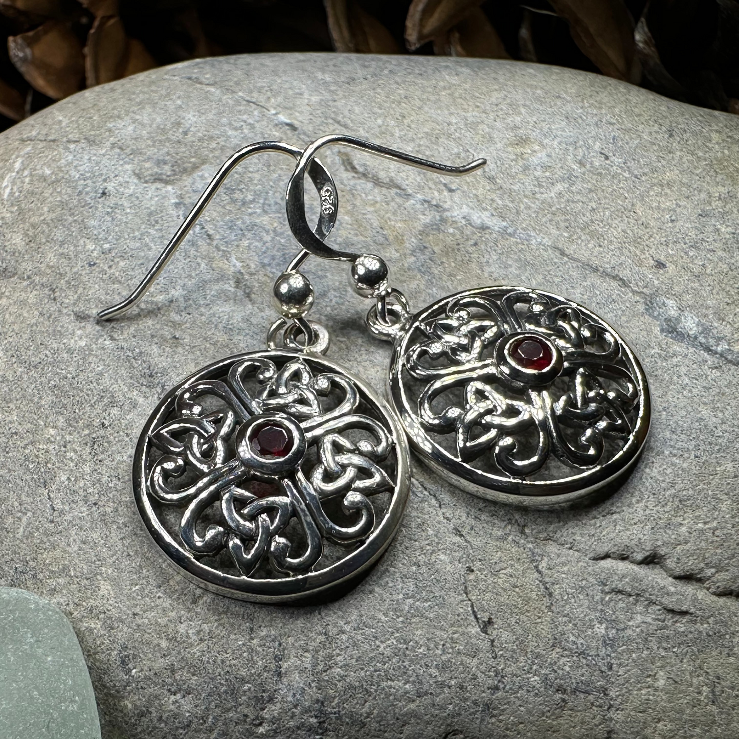Ariadne Trinity Knot Garnet Earrings in Sterling Silver — view 5