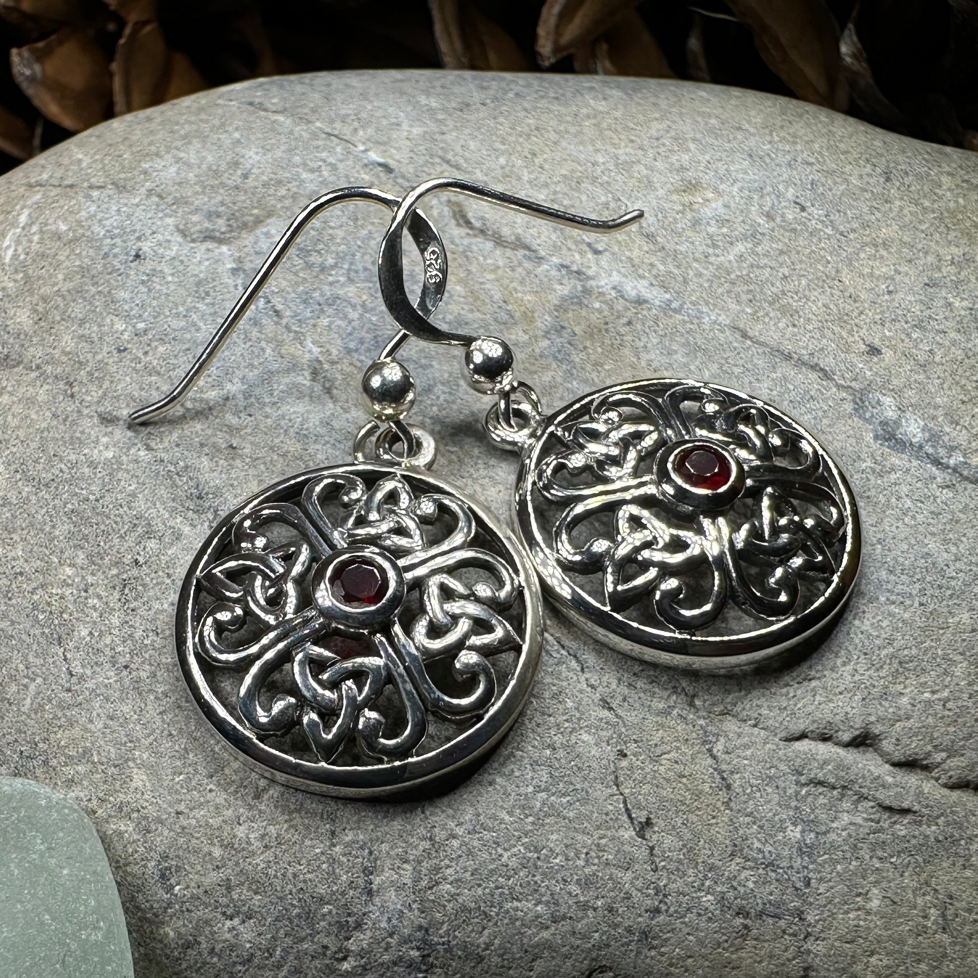 Ariadne Trinity Knot Garnet Earrings in Sterling Silver — view 5