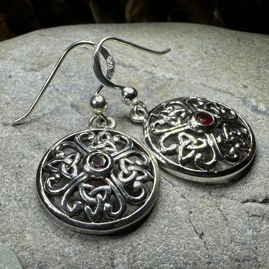 Ariadne Trinity Knot Garnet Earrings in Sterling Silver