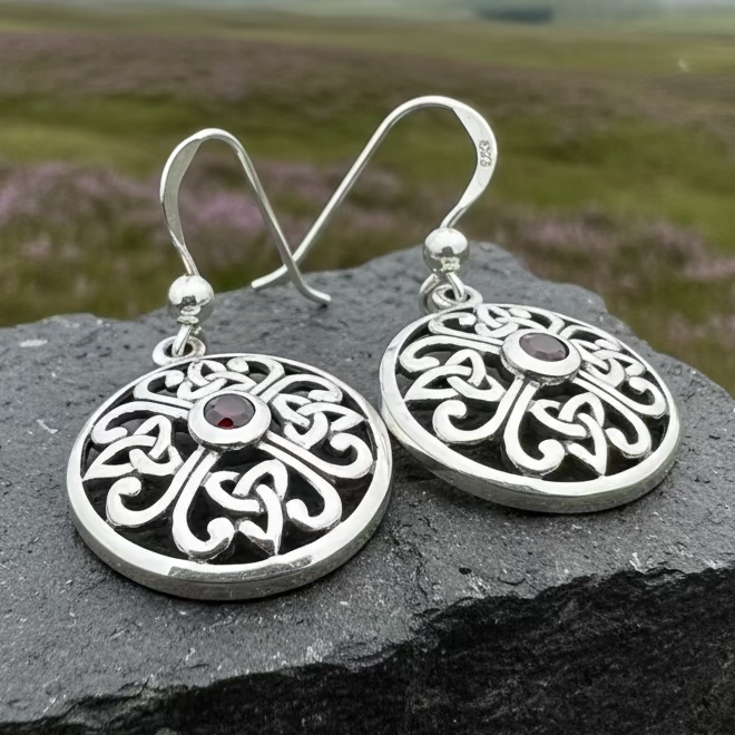 Ariadne Trinity Knot Garnet Earrings in Sterling Silver