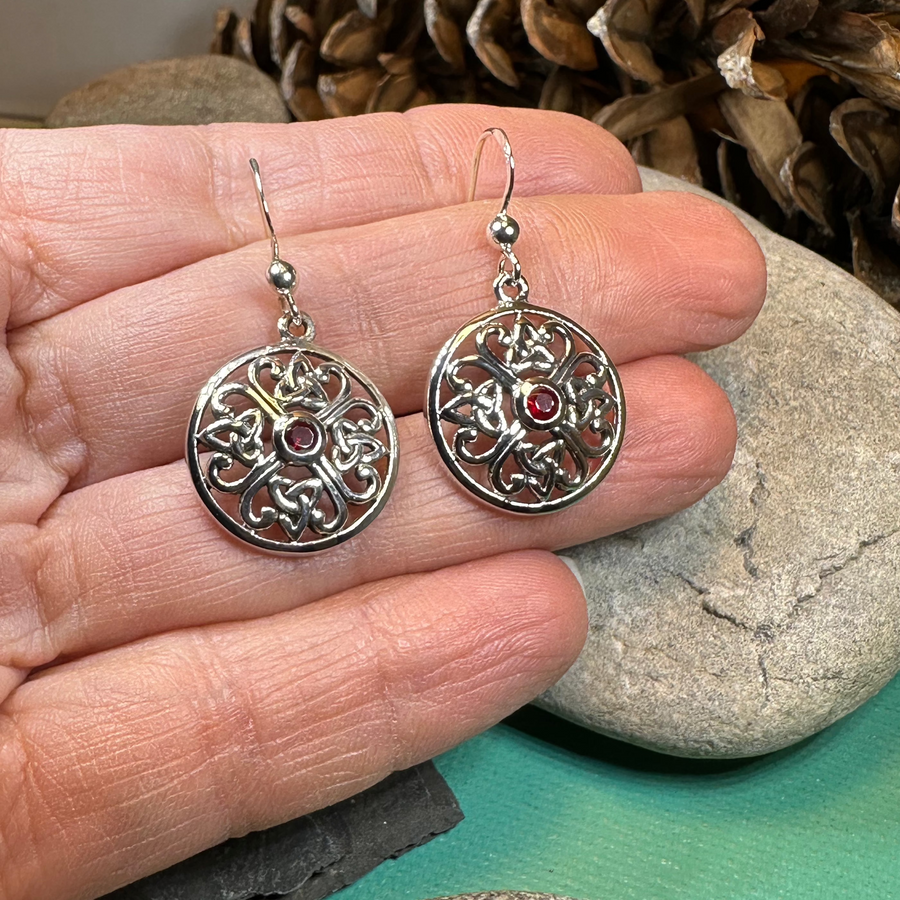 Ariadne Trinity Knot Garnet Earrings in Sterling Silver