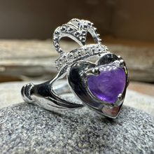 Load image into Gallery viewer, Noble Heart Amethyst Claddagh Ring
