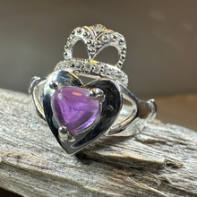 Load image into Gallery viewer, Noble Heart Amethyst Claddagh Ring
