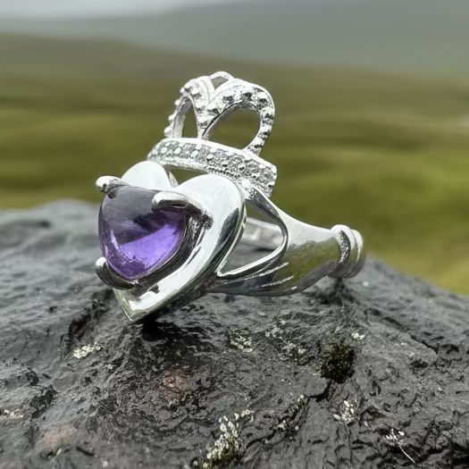 Noble Heart Amethyst Irish Claddagh Ring