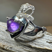 Load image into Gallery viewer, Noble Heart Amethyst Claddagh Ring
