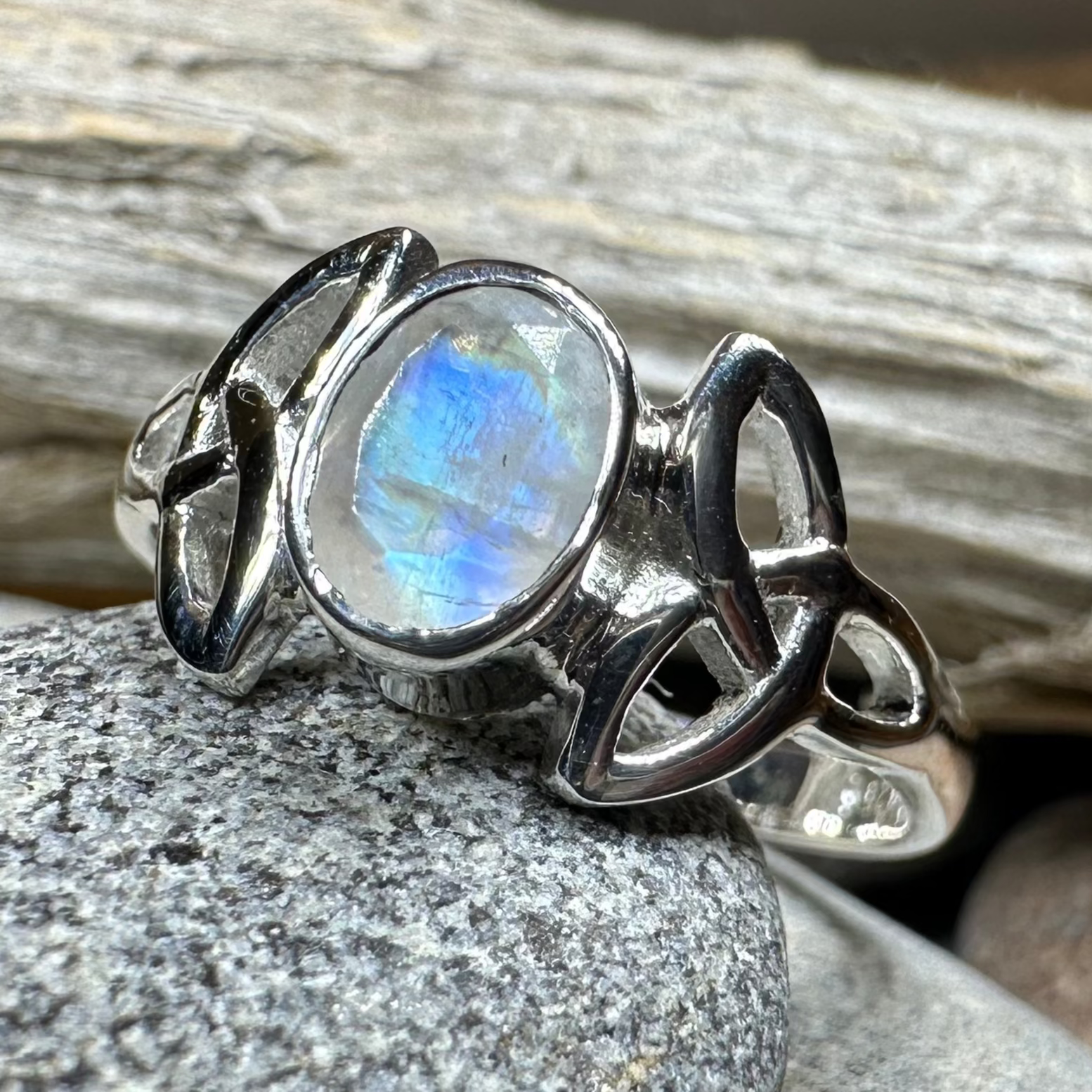 Cordelia Trinity Knot Moonstone Ring in Sterling Silver — view 2