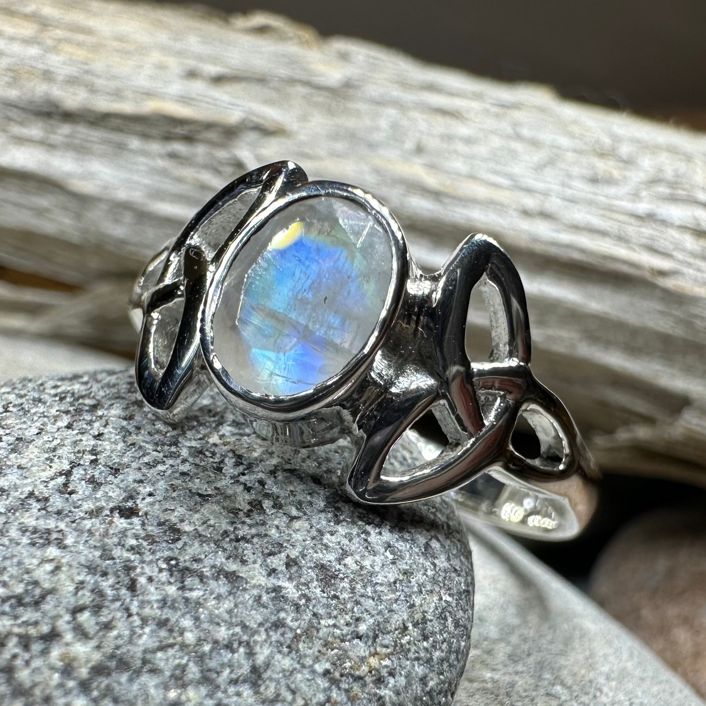 Cordelia Trinity Knot Moonstone Ring in Sterling Silver — view 8
