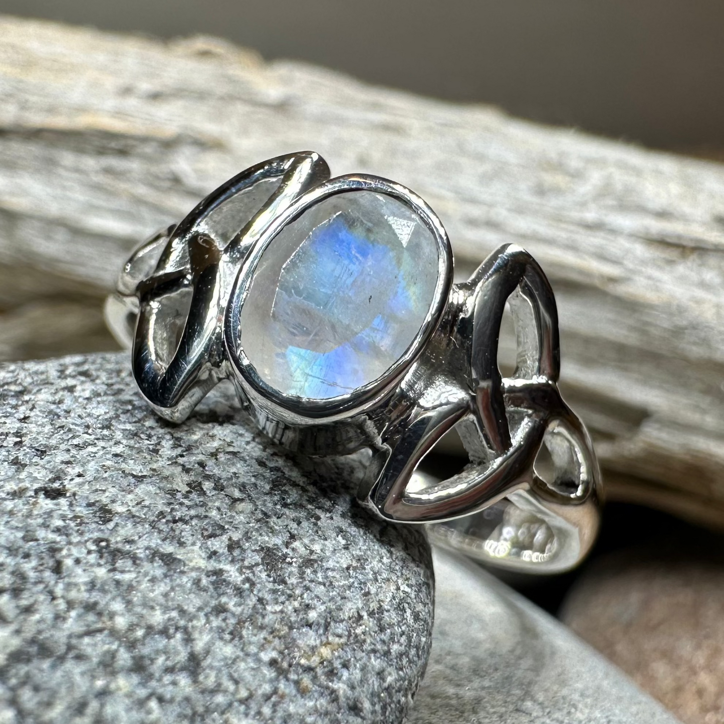 Cordelia Trinity Knot Moonstone Ring in Sterling Silver — view 6