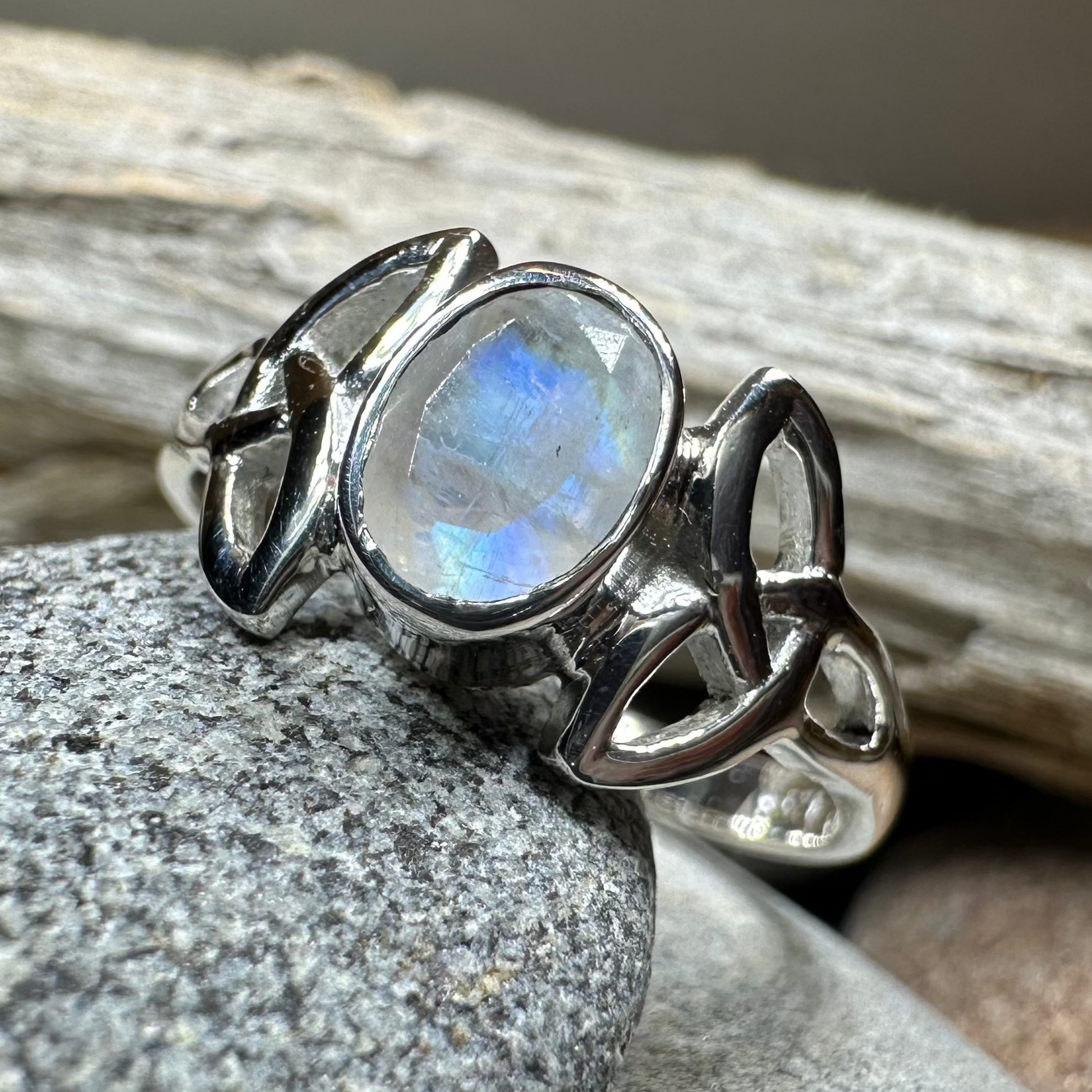 Cordelia Trinity Knot Moonstone Ring in Sterling Silver — view 6