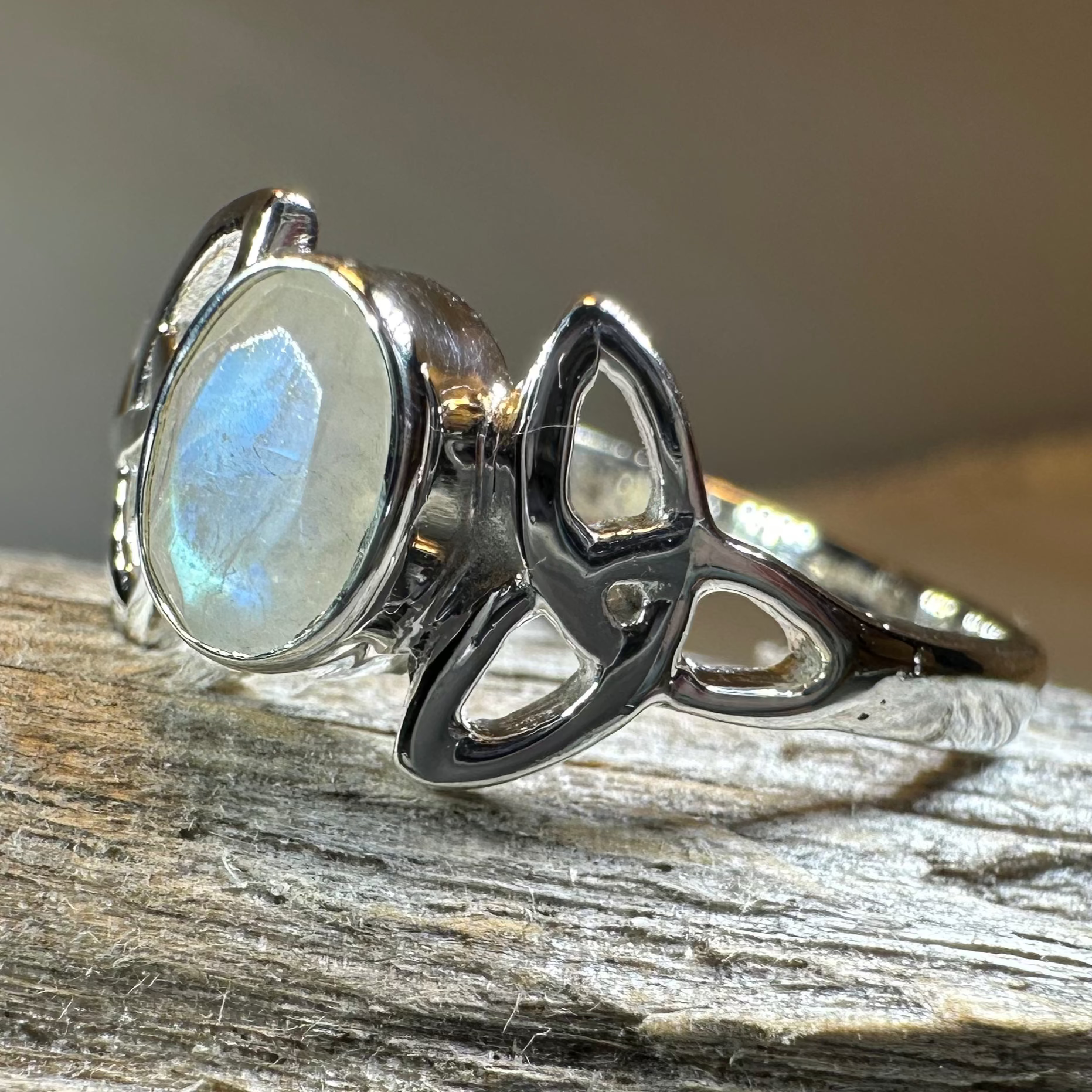 Cordelia Trinity Knot Moonstone Ring in Sterling Silver — view 10