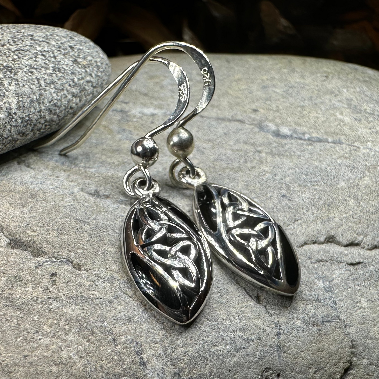 Tara Celtic Trinity Knot Earrings in Sterling Silver — view 7