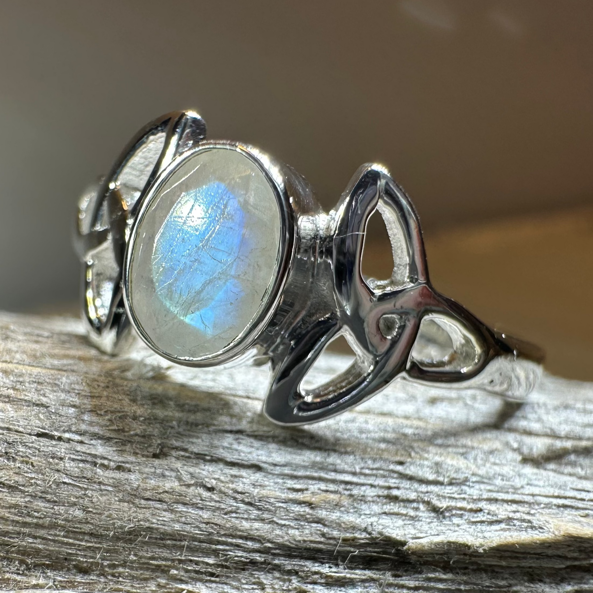 Cordelia Trinity Knot Moonstone Ring in Sterling Silver — view 4
