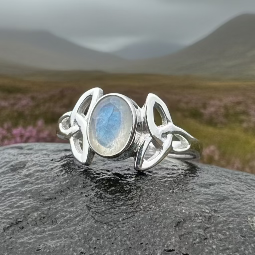 Cordelia Trinity Knot Moonstone Ring in Sterling Silver — view 9