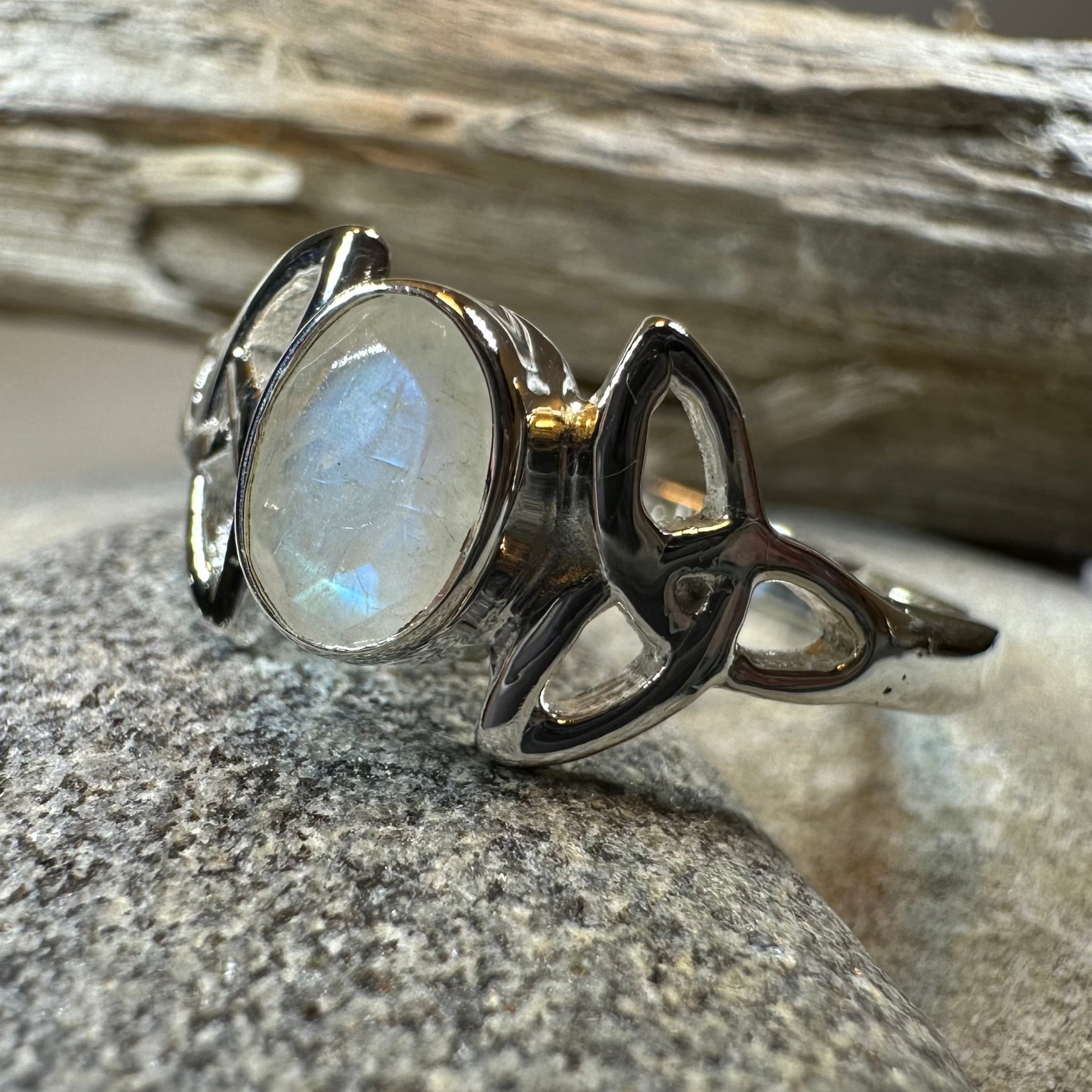 Cordelia Trinity Knot Moonstone Ring in Sterling Silver — view 7