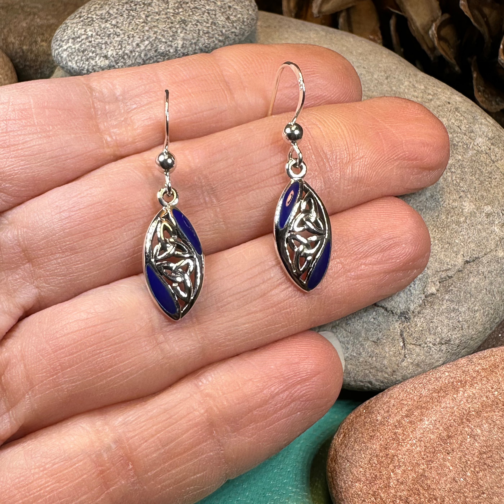 Tara Celtic Trinity Knot Earrings in Sterling Silver — view 4