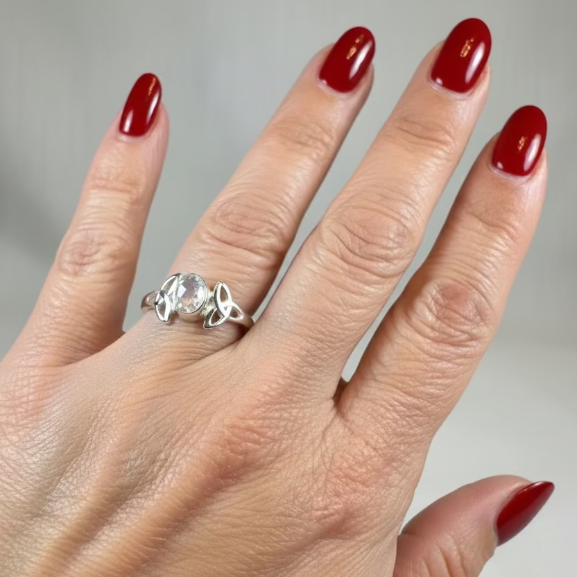 Cordelia Trinity Knot Moonstone Ring in Sterling Silver — view 5
