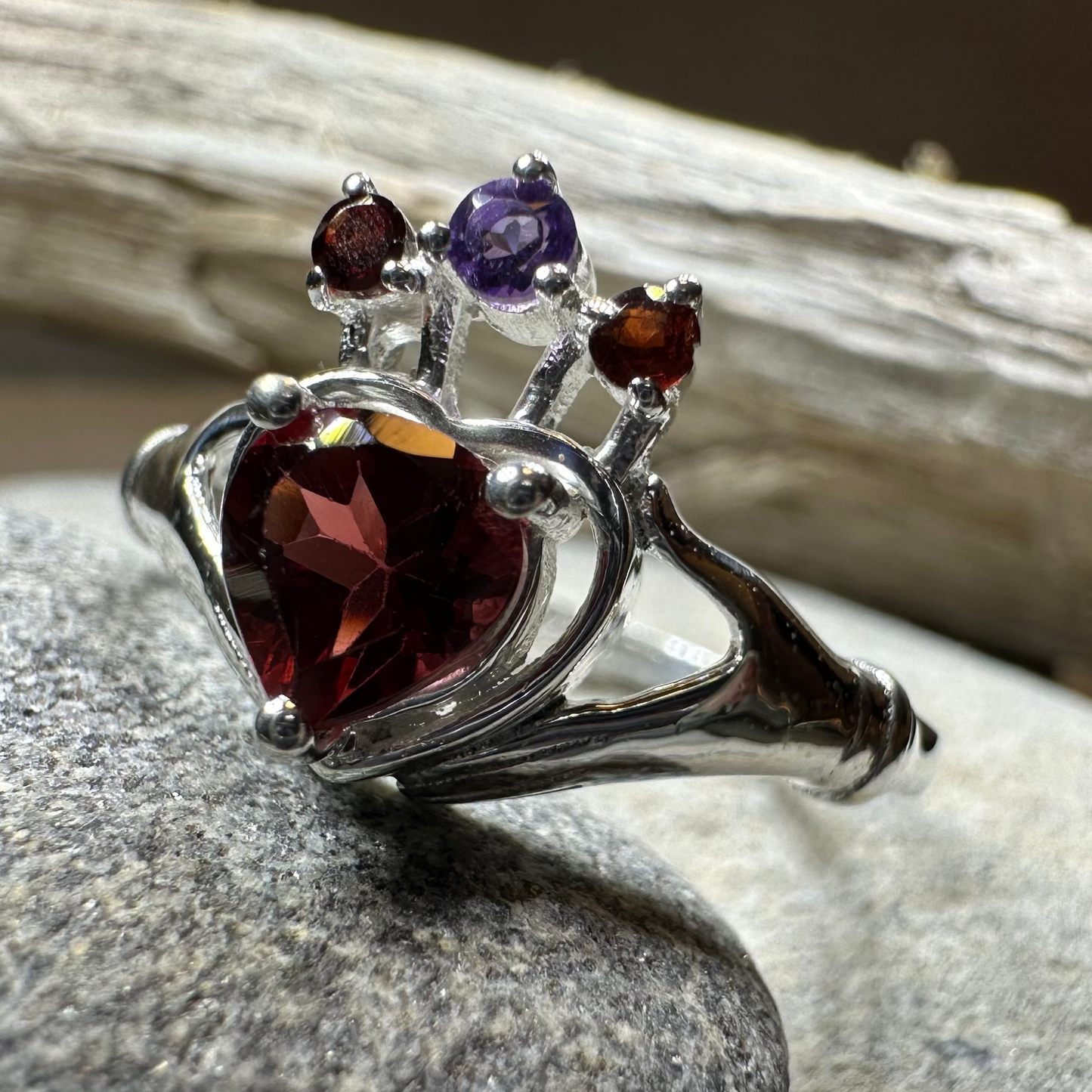 Royal Garnet Irish Claddagh Ring in Sterling Silver — view 11
