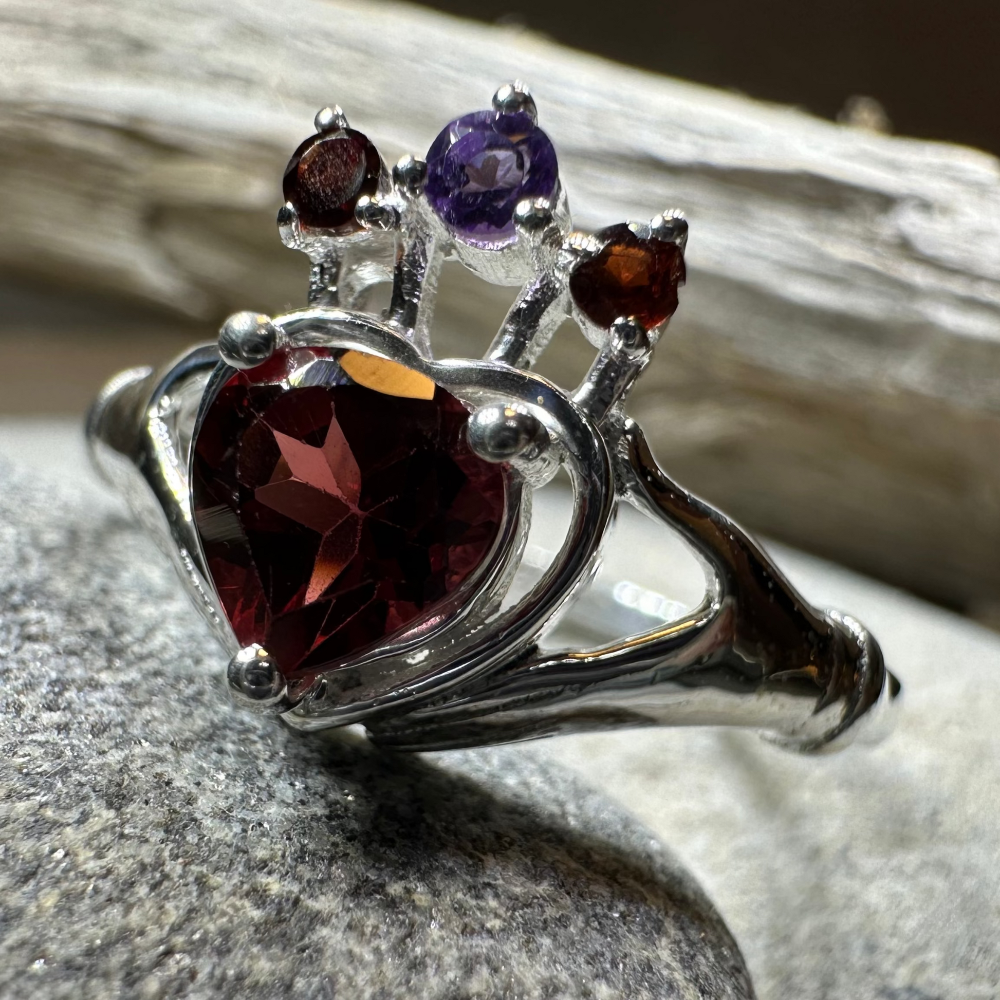 Royal Garnet Irish Claddagh Ring in Sterling Silver — view 2