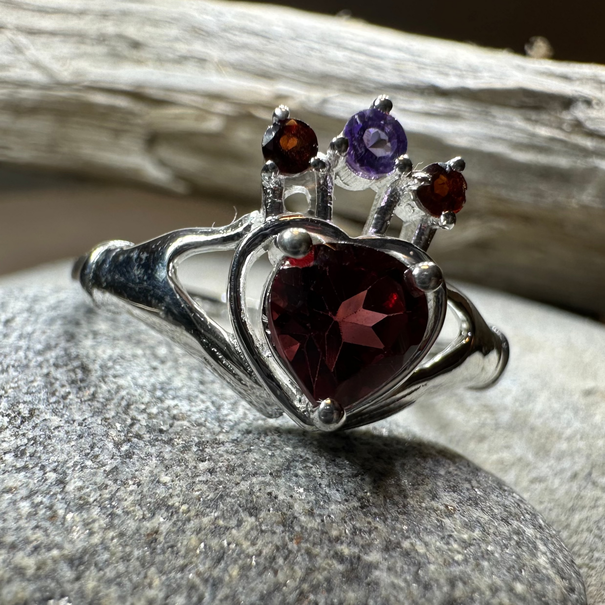 Royal Garnet Irish Claddagh Ring in Sterling Silver — view 10
