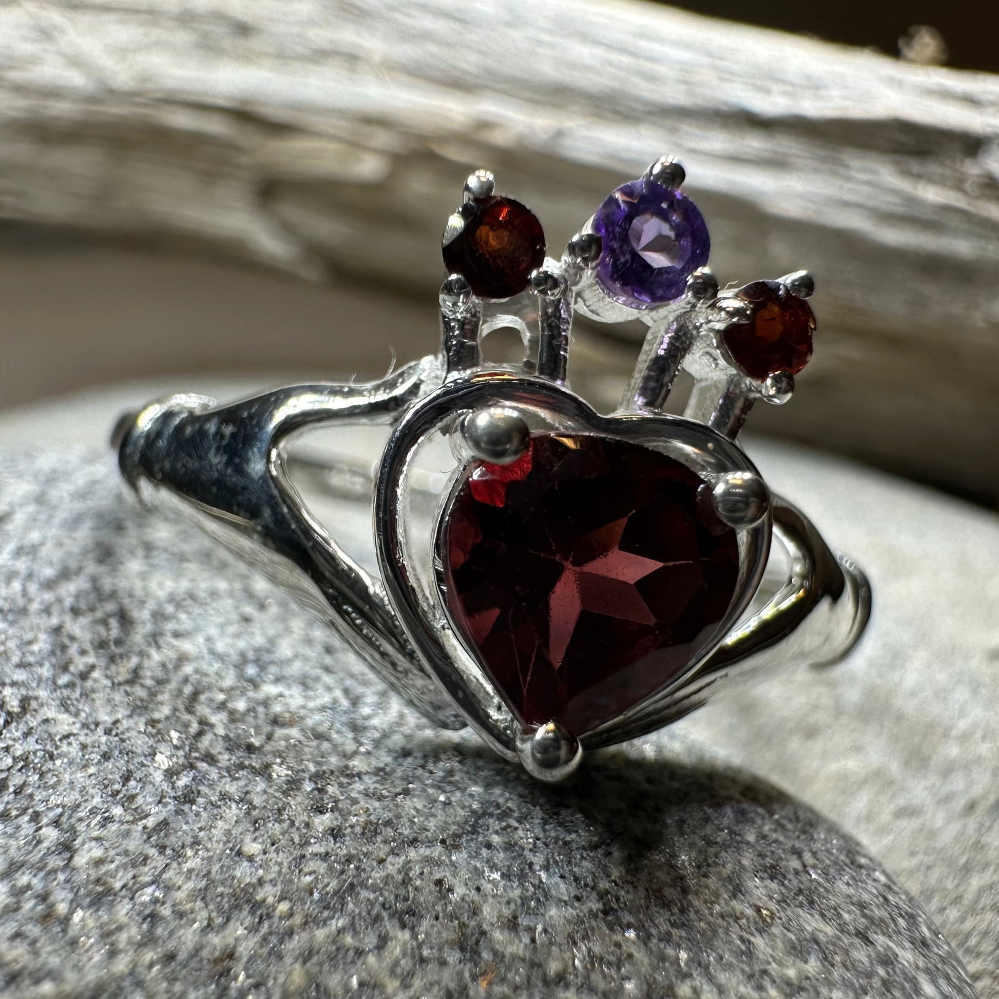 Royal Garnet Irish Claddagh Ring in Sterling Silver — view 8